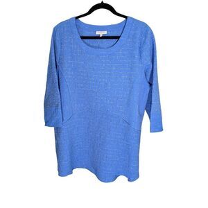 Habitat Blue Patchwork Textured Blouse With Pockets Women's Large